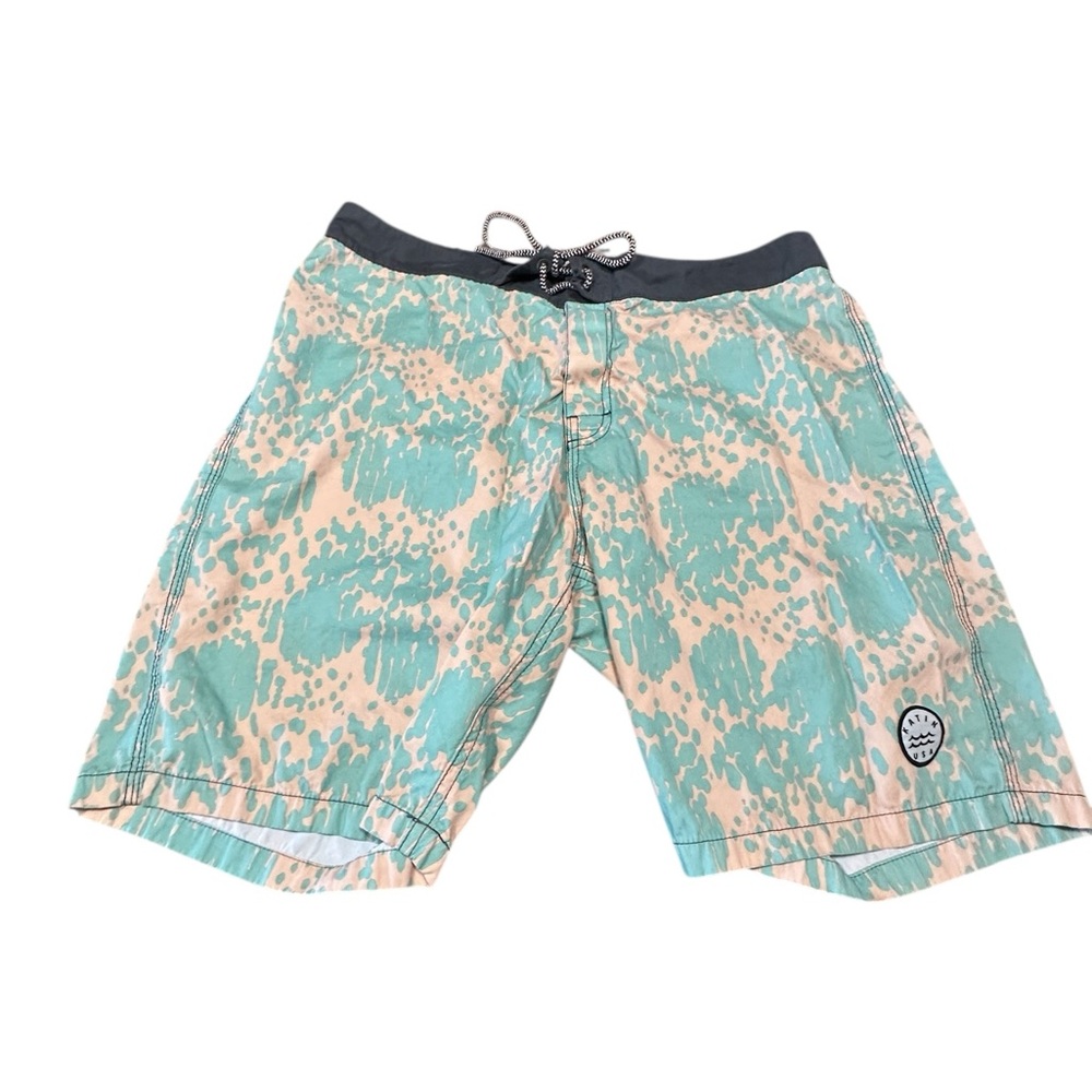 Katin USA Men’s Light Blue and Tan Tie Waist Swim Trunks